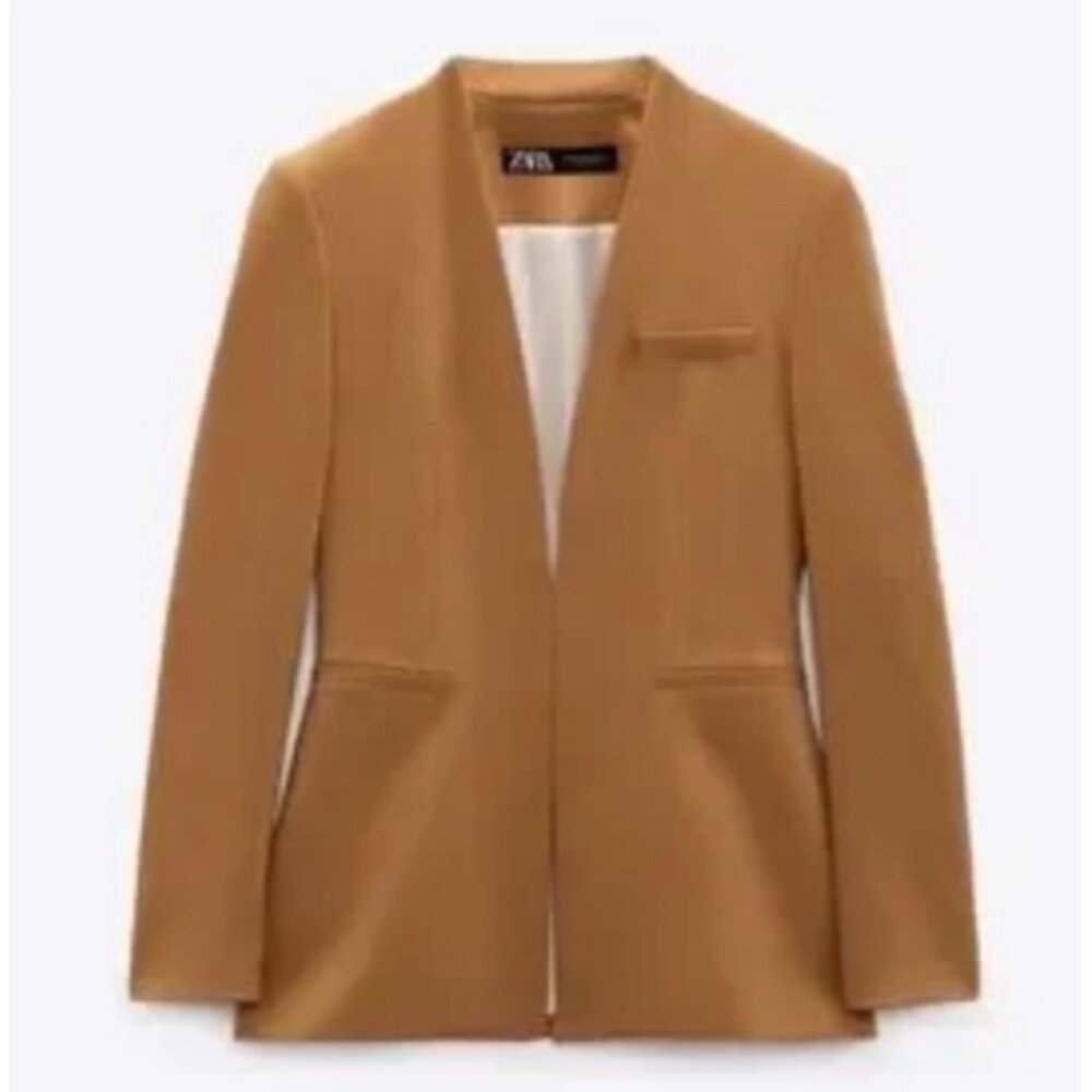 Zara Camel Brown Open-Front Blazer